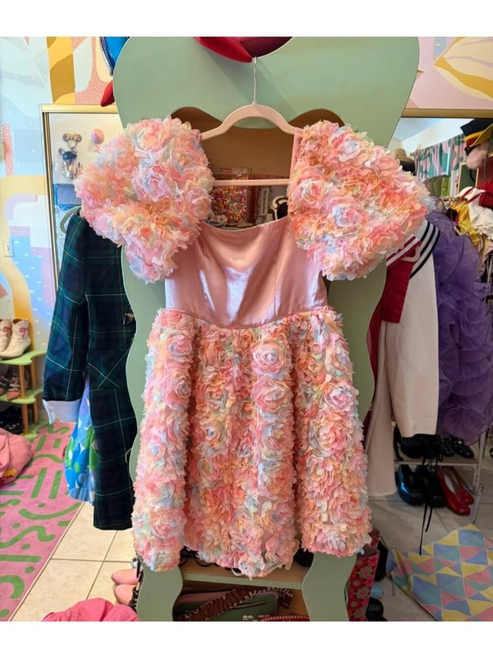 Maya Deluxe textured rainbow super mini dress flowers pastel floral us 6 medium